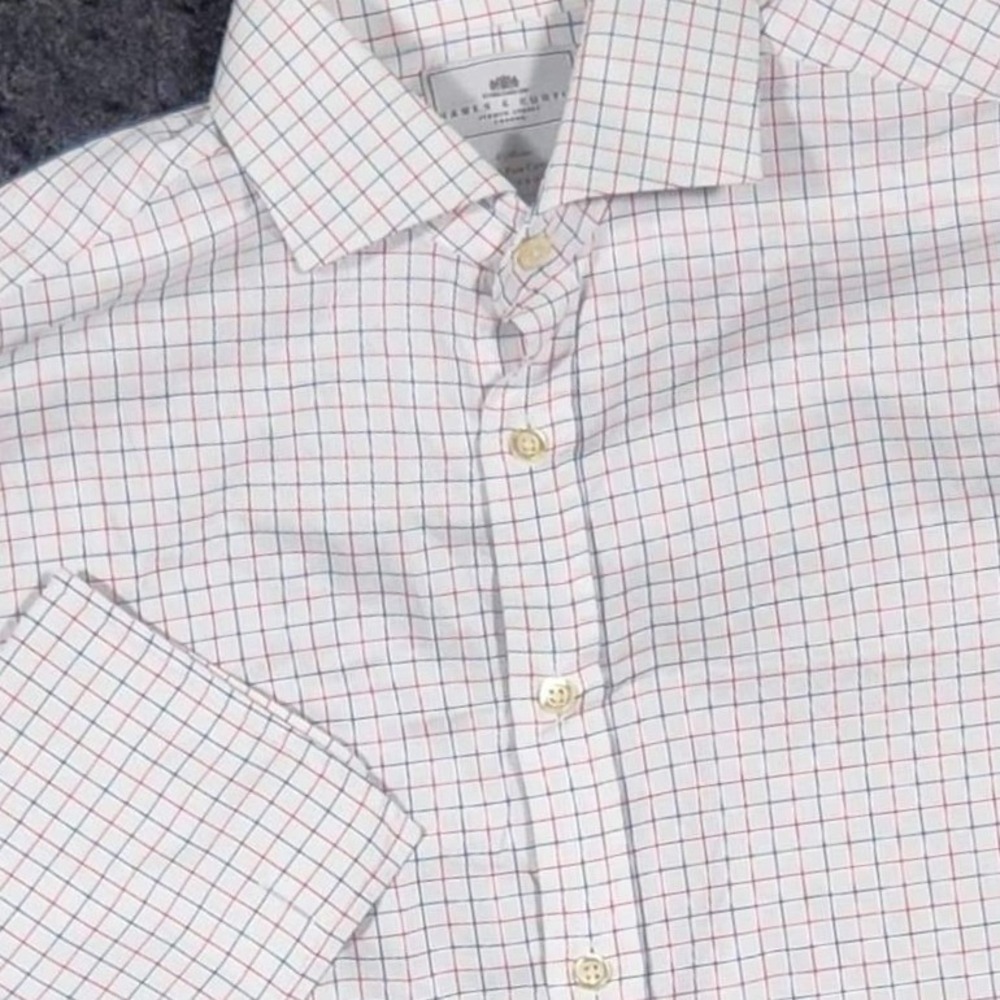 Hawes & Curtis French Cuff Windsor Dress Shirt White Red Blue Tattersall Check